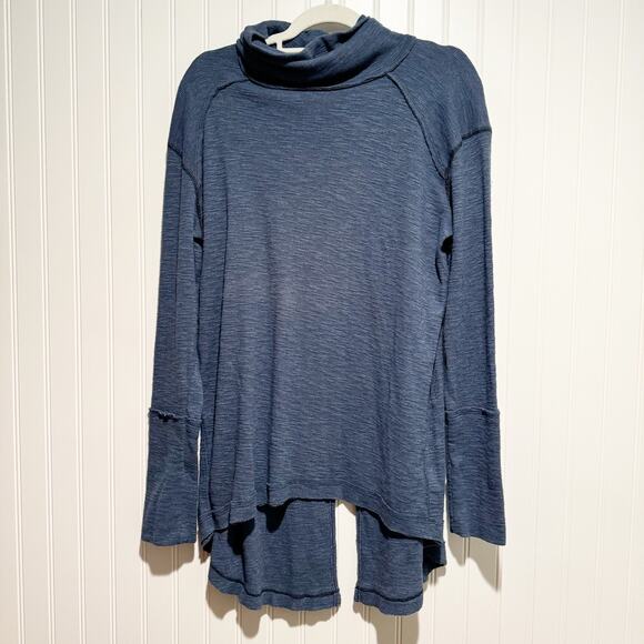 Free People Tops - Free People Blue Sienna Thermal Top Turtleneck Size Large